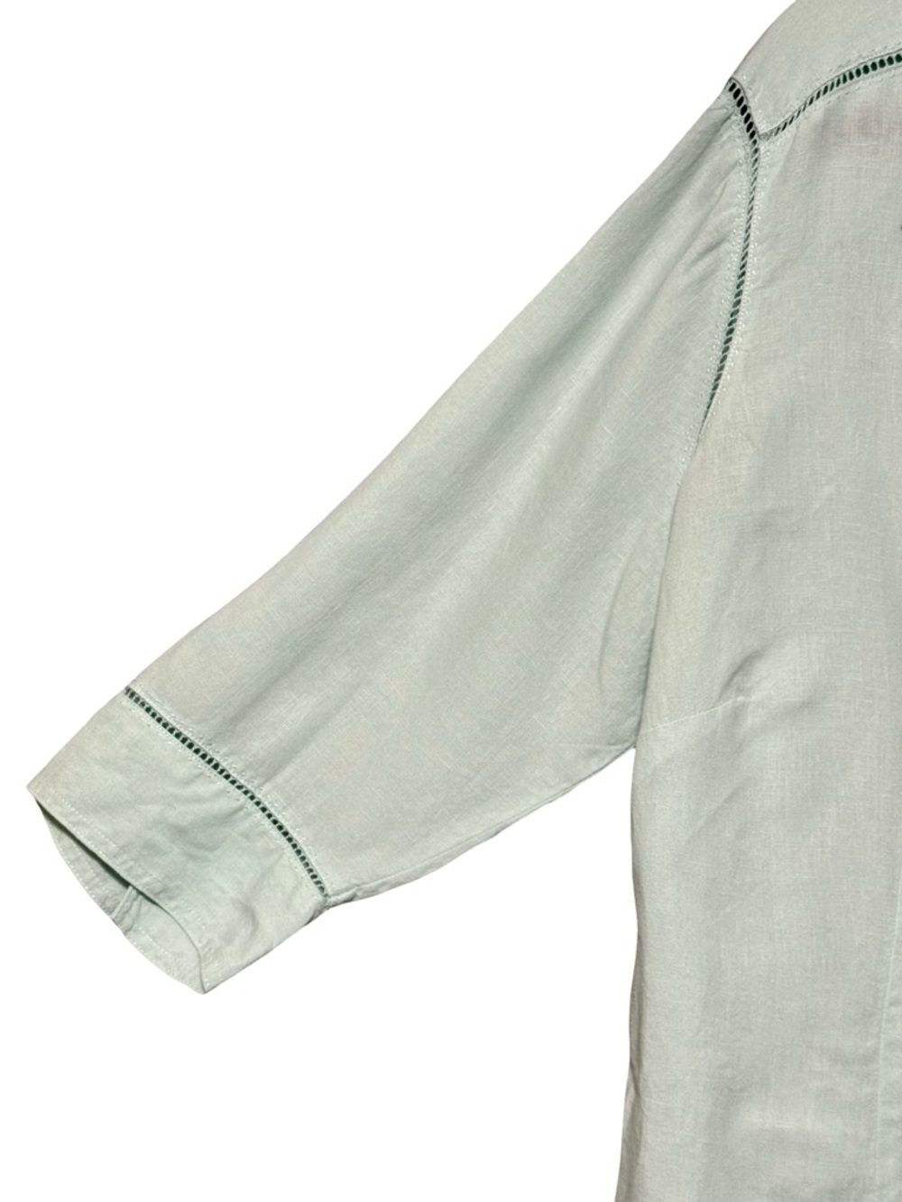 Eddie Bauer 100% Linen Light Blue 3/4 Length Button Front V Neck Collared Blouse - Picture 6 of 11